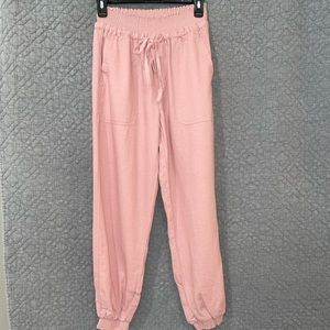 Womens rose pink linen joggers